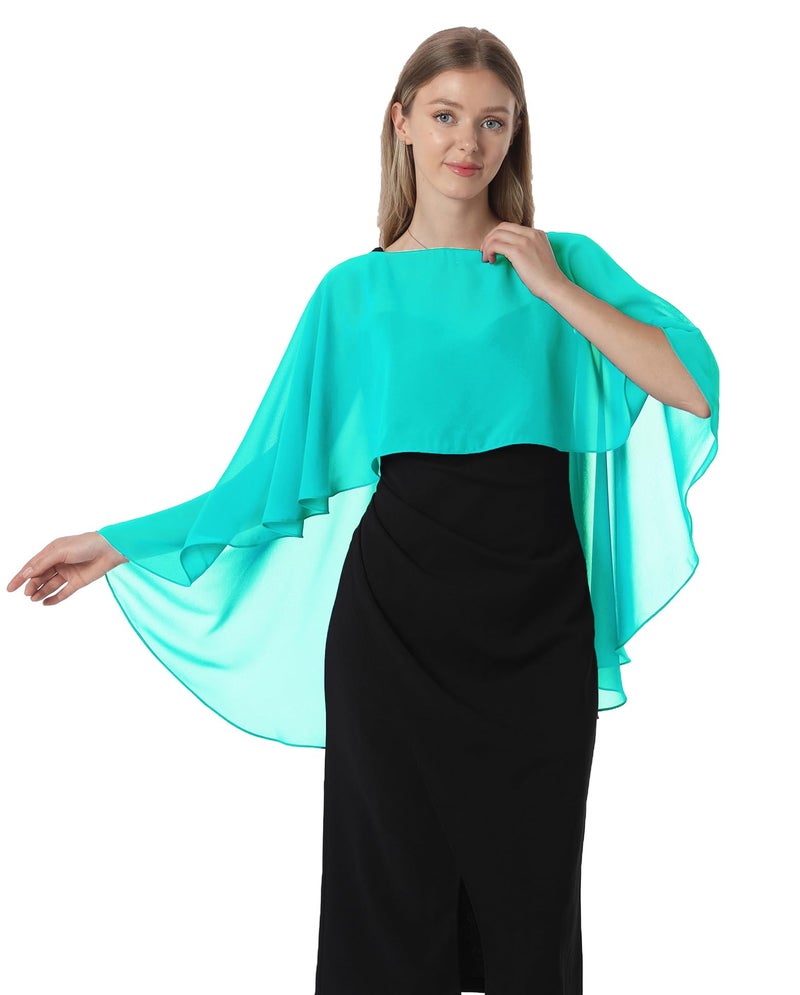 Hotshawl Capelets for women Chiffon Cape Shawls and Wraps for Evening Dress Wedding Capes Cover Up(Aqua) - Image 5